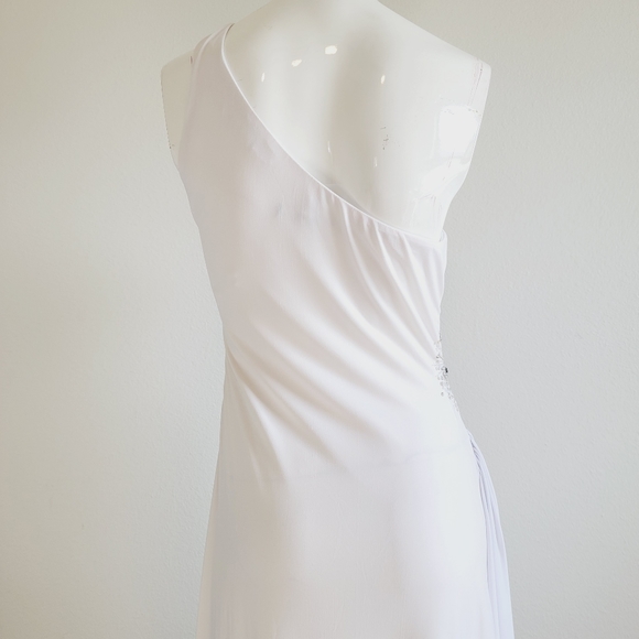 Nude White One Shoulder Crystal Sequin Evening Wedding Prom Bridal Gown Sz 8 - Picture 7 of 16
